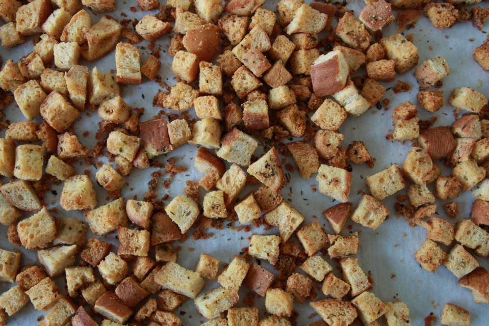 homemade parmesan and herb mini croutons